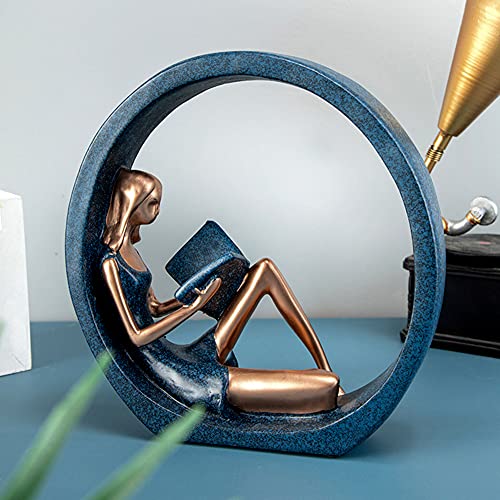 EKDJKK Resin Figurine Reading a Book Yoga Girl Bookshelf Bookcase Aesthetic Decoration Sculpture Accent Piece, Art Sculptures Modern Accents Figurine for Library Office Steel Statue Gifts