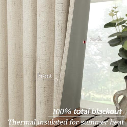 KOUFALL Bathroom Curtains Window,Short Natural Linen Blackout Curtains 45 Inches Long - color: Natural Linen/Tan Beige, size: 52"W x 45"L (Pack of 2)