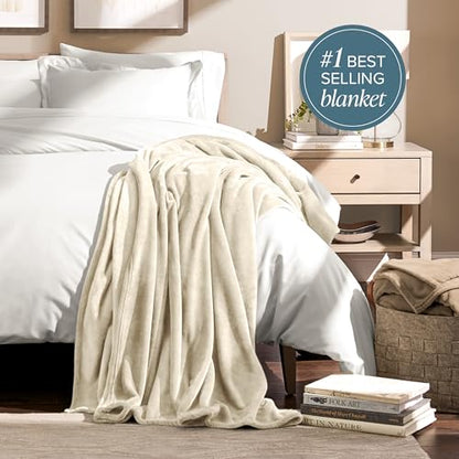 Bare Home Fleece Blanket Luxury Microplush (Full/Queen, Oyster) | Ultra-Soft Lightweight Blanket for Bed, Sofa, and Couch, Cozy & Warm Blanket - color: 20 - Oyster, size: Full/Queen