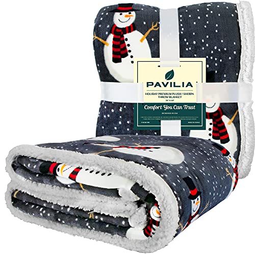 PAVILIA Premium Christmas Sherpa Throw Blanket, 60x80, Grey Snowman Cozy Fleece Holiday Blanket, Reversible Plush Winter Throw for Couch & Bed, Ultra Soft Warm Christmas - color: Snowman Charcoal, size: 60 x 80 Inches