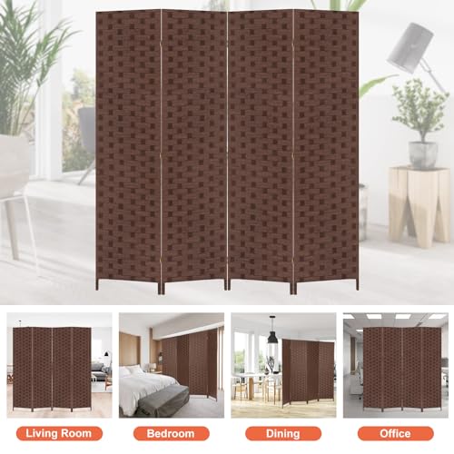BLKMTY Room Divider, 6ft Folding Privacy Screens, Wall Divider Portable Room Seperating Freestanding Wood Screen, 4 Panels Hand-Woven Design Screen Double Hinged Dividers for Bedroom, Brown - color: Brown