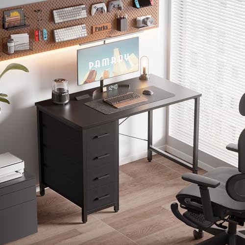 Pamray 32 Inch Computer Desk with 4 Drawers Small Office Desk for Home Bedroom Study Writing Simple Modern Computer Table Black - color: Black