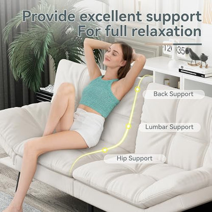Futon Sofa Bed Convertible Couch, White Faux Leather Sofa Bed | Adjustable Backrest & Armrests, Multifunctional Small Loveseat Sleeper Sofa for Living Room, Apartment, Office, Foam Couch - color: A7 | White