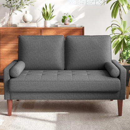 Vesgantti 48" Loveseat Sofa, Small Couch with Solid Wood Legs | Small Couch for Small Spaces, Mid Century Modern Loveseat, Easy Assembly Sofa for Living Room, Bedroom, Grey - color: Grey