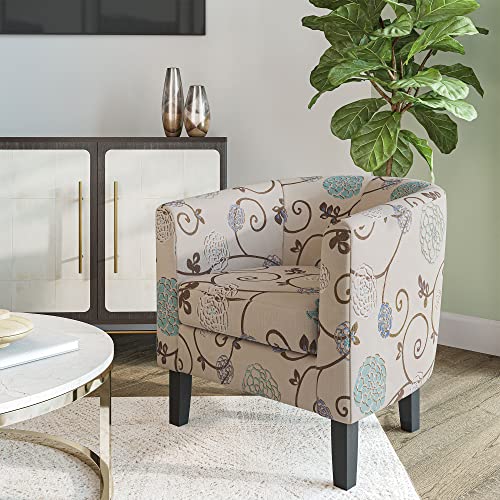 BELLEZE Living Room Chairs Set of 2, Linen Round Accent Barrel Chairs, Club Tub Sofa Chairs for Bedroom, Corner Chairs with Flared Legs and Cozy Soft Padding - Highland (Floral Print) - color: Floral Print, style: Set of 2 Barrel Chair
