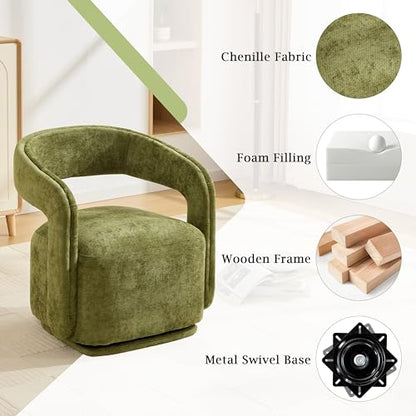 YaFiti Modern Swivel Accent Chair 1 pcs, Round Barrel Armchair, Light Green | Chenille Fabric, 22” Widen Seat, Solid Wood Frame, 250lbs Capacity, Barrel Club Chair, Upholstered Armchair for Living Room - color: Light Green