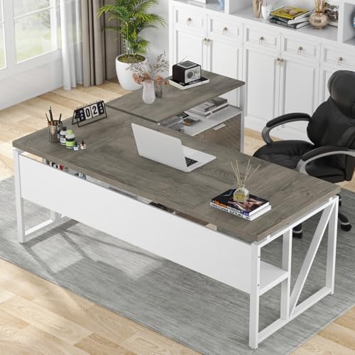 Tribesigns L Shaped Desk with Drawer Cabinet, 63" Executive Computer Desk and lateral File Cabinet, 2 Piece Home Office Furniture with Drawers for Hanging File, Doors with Locks (Dark Oak, 63-inches) - color: Dark Oak, size: 63 inches