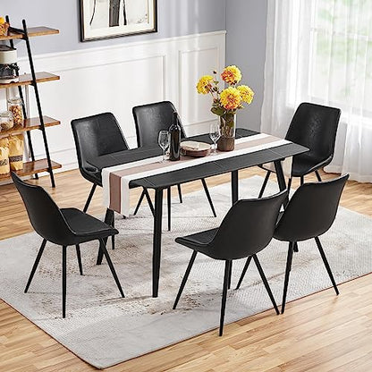Yaheetech Dining Chairs Set of 6 Mid Century Modern Kitchen Chairs Black | Faux Leather Upholstered Dining Room Chairs with Metal Legs and Curved Backrest, Armless Side Chairs for Kitchen Living Room - color: Black, size: Set of 6