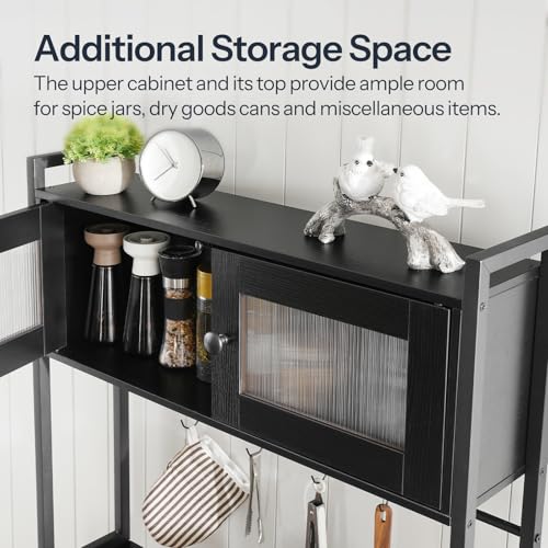HOOBRO Bakers Rack with Storage Cabinet, 5-Tier Coffee Bar with Power Outlet and LED Lights, Industrial Microwave Oven Stand with Shelves, Kitchen Storage Shelf with Cabinet, Black BB13UDHB01 - color: Black