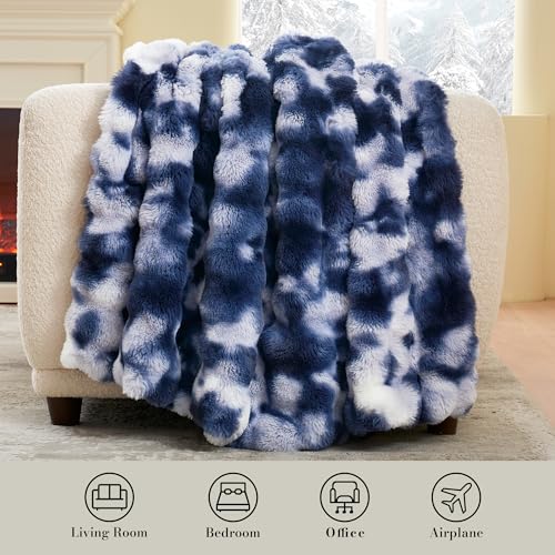 Faux Fur Throw Blanket for Couch, Ultra Soft Fuzzy Plush Bubble Throw for Sofa, Living Room & Home Decor, 50"x60", Tie-dye Blue - color: Tie-dye Blue, size: 50" x 60"