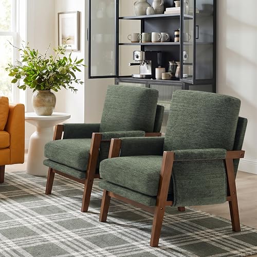 RNKSFX Green Accent Chair for Bedroom & Living Room, Mid Century Modern Accent Arm Chair, Upholstered Anthropologie Accent Chair with Solid Wood Frame, Fabric - color: Green