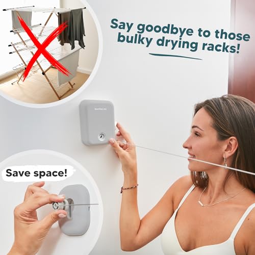 Retractable Clothesline Indoor Outdoor Clothes Line - Heavy Duty Clothes Drying Laundry Line - Wall Mounted Drying Rack - Air Dry Clothing - style: Light Gray