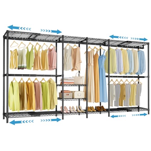 VIPEK X4 Expandable Heavy Duty Clothes Rack Wardrobe Closet Organizer Black | Large Reach-in & Walk-in Closet System with Adjustable Shelves & Hanger Rods from 7'4" to 10'2", Metal Clothing Rack, 1530LBS