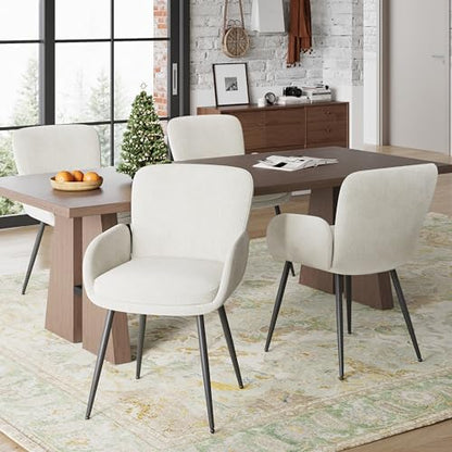 VKNOW Modern Upholstered Dining Chairs Set of 4 with Armrest, Beige | Armed Dining Room Chairs with Metal Legs, Kitchen Chairs for Restaurant Kitchen Living Room - color: Beige, size: Set of 4