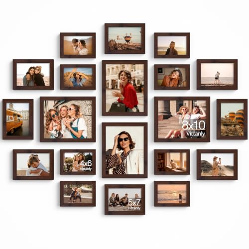 Vittanly 20 Pack Picture Frames Collage Wall Decor, Light Brown | Gallery Wall Frame Set for Wall or Tabletop Display, Multi Sizes Picture Frame Set: 4pcs 8x10, 8pcs 5x7, 8pcs 4x6, MDF Wood - color: Light Brown