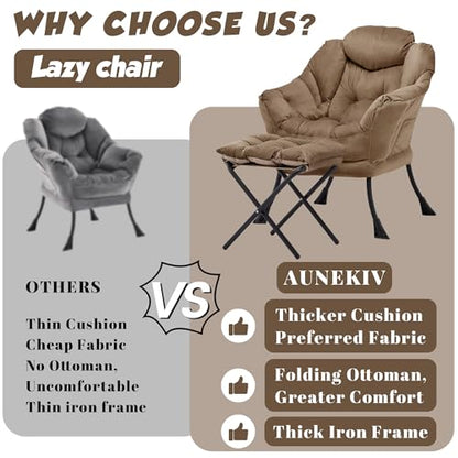 Lazy Chair with Ottoman, Comfy Reading Chair, Brown | Cushioned Seat with Foldable Ottoman and Side Pocket, Lounge Chair for Bedroom, Living Room, Dorm and Small Spaces - color: Brown