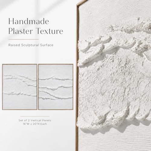 Artiluxy Neutral Abstract Wall Art Set of 2, Framed 3D Textured, 16x20 Inch | Minimalist Abstract Coastal Decor for Living Room Bedroom Bathroom or Entryway Ready to Hang - color: White B