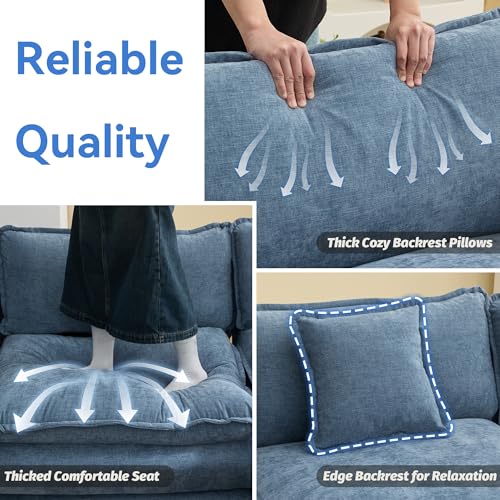 WUTUTUEE 41'' Modern Chenille Oversized Chair, Upholstered Accent Living Room Chair with Extra Thicked Deep Seat, Single Lounge Chair for Bedroom, Small Apartment, Blue - color: Blue, size: 41'' Single Seat