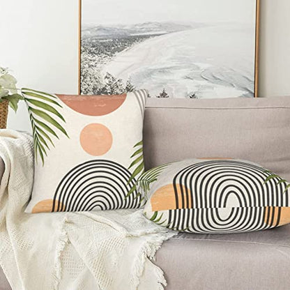 Boho Throw Pillows Covers 16x16 Set of 2, Mid Century Modern Pillow Covers Summer Outdoor Abstact Sunset Decorative Cushion Case for Bed Couch Sofa Home Decor | Modern Throw Pillow Covers Abstact Sunset Decorative Cushion Case For Bed Couch Sofa Home Deco