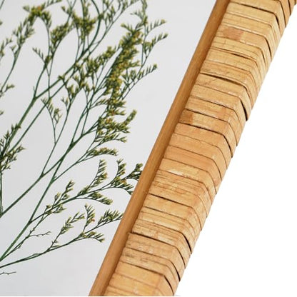 NIKKY HOME Rattan Framed Botanical Wall Art Set of 2 Natural Dried Flowers Grass Plant Artwork with Clear Glass Display Frame and Jute Rope Gallery Wall Decor Living Room Decor