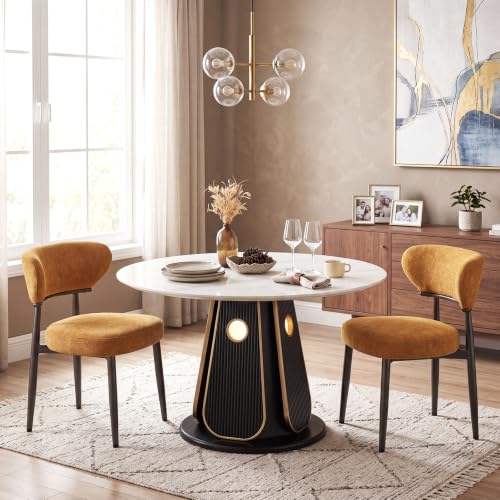 Dining Chairs Set of 2, Modern Upholstered Fabric Dining Chairs | Thick Cushioned Seat & Curved Back, Polyester Fabric, Sturdy Black Metal Legs for Kitchen & Living Room, Brownish yellow - color: Brownish Yellow, size: Set of 2