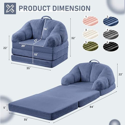 wanan Folding Sofa Bed, 3-in-1 Convertible Boneless Couch with Handle, Floor Lounger & Sleeper Chair for Adults, Comfy Folding Couch Single Sofa for Living Room Bedroom, Slate Blue - color: Slate Blue