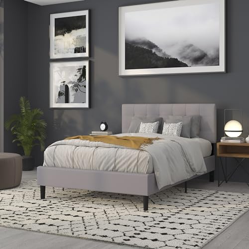 Quilted Tufted Full Size Headboard in Light Gray Fabric - color: Light Gray, size: Full