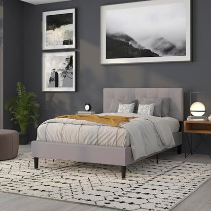 Quilted Tufted Full Size Headboard in Light Gray Fabric - color: Light Gray, size: Full