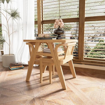 3-Piece Modern Dining Set with Stackable Dining Chairs, Solid Wood Square Table and Chair Breakfast Table Set for 2 Person, Space Saving Dinette for Dining Room, Kitchen, Living Room, Patio-Nature - color: Nature