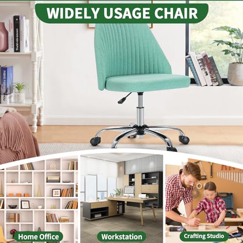 Armless Desk Chair with Comfortable Fabric Cover,Modern Home Office Chairs with Swivel Wheels for Computer Task Chairs Cute Vanity Chairs Adjustable Height for Living Room,Bed Room,Conference Office - color: Green