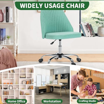 Armless Desk Chair with Comfortable Fabric Cover,Modern Home Office Chairs with Swivel Wheels for Computer Task Chairs Cute Vanity Chairs Adjustable Height for Living Room,Bed Room,Conference Office - color: Green