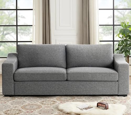 Oversized 85" Modern Sofa Couches for Living Room, Natural Linen 3 Seater Sofa with Extra Deep Seats,Upholstered Sofa Cushion&Detachable Cover,Comfy Sofa Couch for Apartment,Dark Grey - color: Grey, size: 85 Inch - Deep Couch