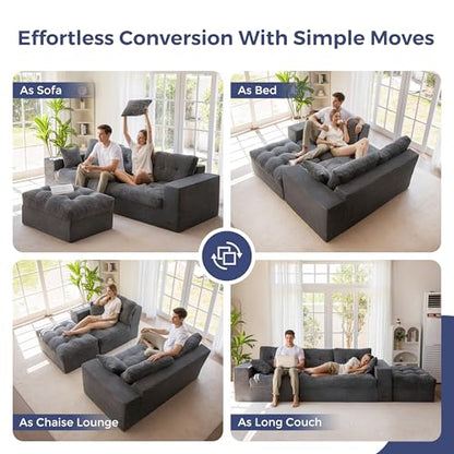 MAXYOYO Boneless Couch, 104-Inch L-Shaped Cloud Couch with Ottoman | Dark Grey Upholstered Sofa Features Layered Cushions and Flexible Modules with No Assembly, Ideal for Modern Living Rooms. - color: Dark Grey, size: 104" L Shape
