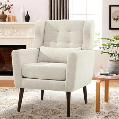 Modern Accent Chair, Upholstered Armchair with Pillow, Fabric Single Sofa Chair with Lounge Seat and Wood Legs Accent Chair for Living Room Bedroom Small Spaces (Beige, Set of 2) - color: Beige, size: Set of 2