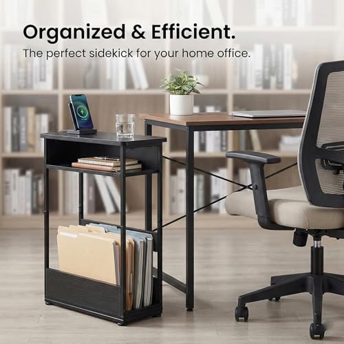 Narrow Side Table,3-Tier Slim End Table with Storage Shelf,Modern Sofa Table Thin Side Table for Narrow and Small Spaces, Skinny Bedside Table Small Nightstand with Magazine Rack Space Saving/Black - color: Black