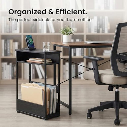 Narrow Side Table,3-Tier Slim End Table with Storage Shelf,Modern Sofa Table Thin Side Table for Narrow and Small Spaces, Skinny Bedside Table Small Nightstand with Magazine Rack Space Saving/Black - color: Black