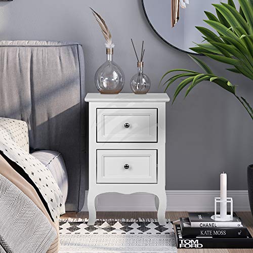Bonnlo White Nightstand Set of 2, Nightstands with 2 Drawers, Bed Side Table/Night Stand, Small Nightstand for Bedroom, Small Spaces, College Dorm, Kids’ Room, Living Room, Wood, 16W x 12D x 24H - color: White
