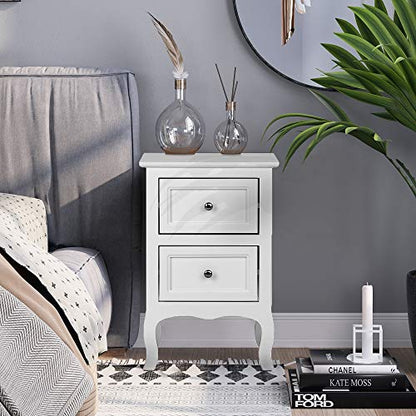 Bonnlo White Nightstand Set of 2, Nightstands with 2 Drawers, Bed Side Table/Night Stand, Small Nightstand for Bedroom, Small Spaces, College Dorm, Kids’ Room, Living Room, Wood, 16W x 12D x 24H - color: White