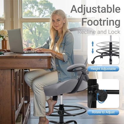 400lbs Heavy Duty Drafting Chair 5" Thickened Seat Office Chair with Flip-Up Armrests Tall Ergonomic Computer Chair with Lumbar Support and Adjustable Footrest Ring Standing Desk Chair(Grey) - color: Dark Drey