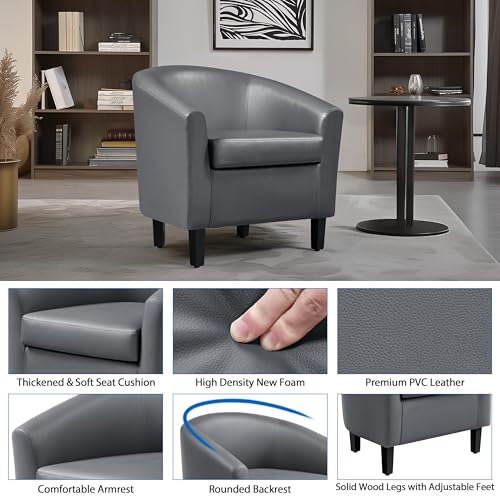 Yaheetech Accent Chairs Set of 2, Faux Leather Barrel Armchairs Gray | Water-resistant Faux Leather Chairs with High-density Foam and Solid Wood Legs for Living Room, Waiting Room, Small Space - color: Gray(faux Leather), style: without Ottoman