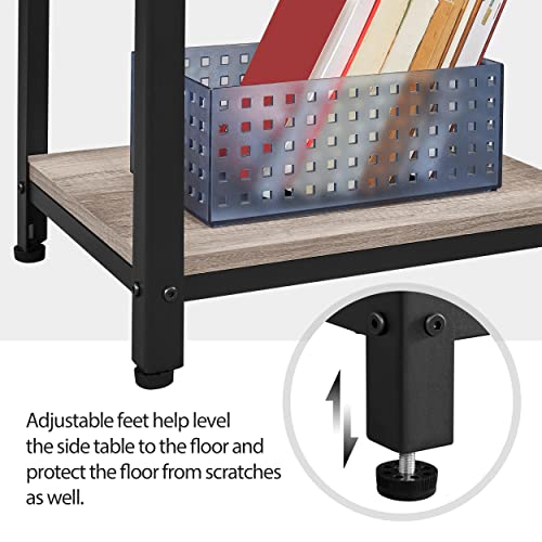 Yaheetech 29.5in Tall End Table, Small Narrow Industrial Nightstand, Gray | Side Table for High-Arm Sofas and Tall Beds, 2 Wood Grain Shelves for Drinks and Storage, Slim 12in Depth, Iron Frame - color: Grey