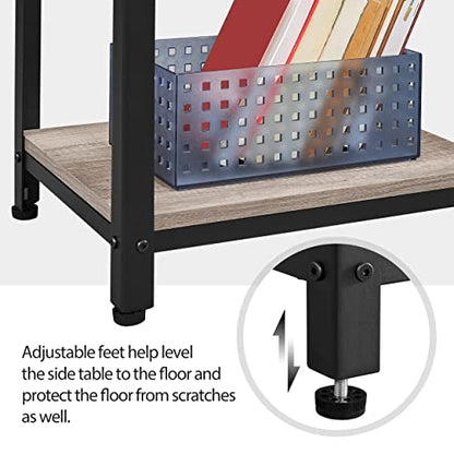 Yaheetech 29.5in Tall End Table, Small Narrow Industrial Nightstand, Gray | Side Table for High-Arm Sofas and Tall Beds, 2 Wood Grain Shelves for Drinks and Storage, Slim 12in Depth, Iron Frame - color: Grey