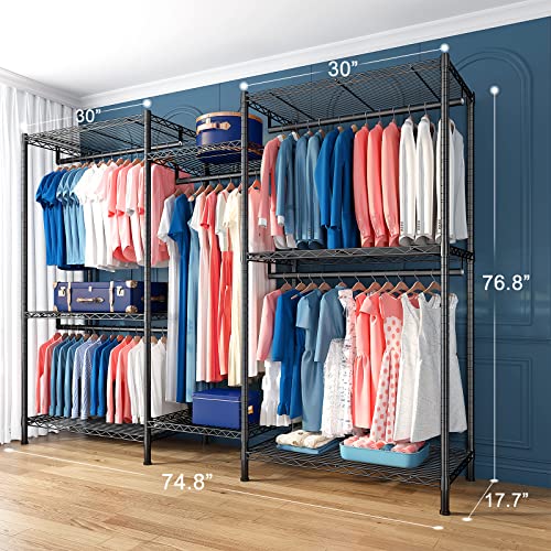 Raybee Clothes Rack,Clothing Racks for Hanging Clothes 900LBS Capacity Heavy Duty Portable Closet with 5 Hanger Rods & 8 Shelves for Walk-in Closet,Apartment - color: Black, style: Clothing Rack Only