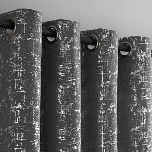 Taisier Home Silver Foil Print Linen Textured Curtains Geometric Dots Pattern Design Curtains for Nursery Toy Room Thermal Insulated Window Treatment 2 Panels 45" L,Dark Grey and Silver Drapes Print - color: Greyish Green/Silver, size: 52"W x 45"L (Pack o
