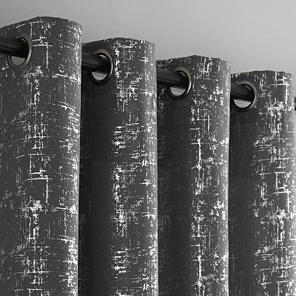 Taisier Home Silver Foil Print Linen Textured Curtains Geometric Dots Pattern Design Curtains for Nursery Toy Room Thermal Insulated Window Treatment 2 Panels 45" L,Dark Grey and Silver Drapes Print - color: Greyish Green/Silver, size: 52"W x 45"L (Pack o