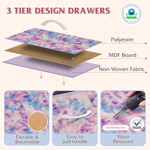 WLIVE LED Dresser TV Stand for 55 Inch TV, 8 Drawers, Tie-Dye | Fits TVs up to 55 inch, 8 fabric drawers, LED chest of drawers, Built-in power outlet, Living room or bedroom - color: Tie-dye Purple Print