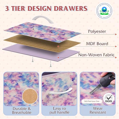 WLIVE LED Dresser TV Stand for 55 Inch TV, 8 Drawers, Tie-Dye | Fits TVs up to 55 inch, 8 fabric drawers, LED chest of drawers, Built-in power outlet, Living room or bedroom - color: Tie-dye Purple Print
