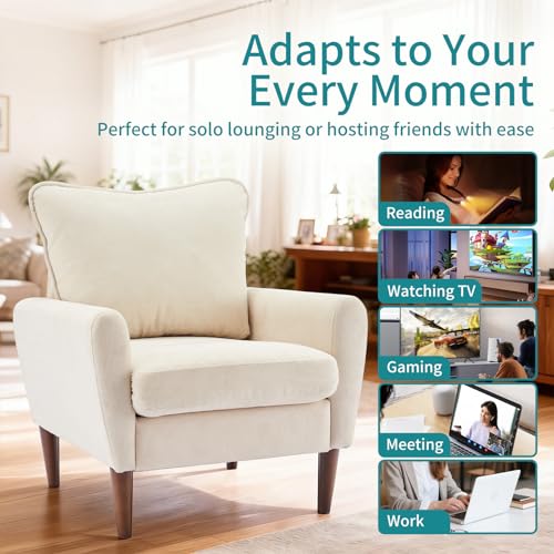 OLIXIS Comfy Accent Chair for Living Room Bedroom and Waiting Room | Upholstered Mid-Century Reading Chair with Pillow and Solid Wood Legs, Wide Singe Modern Lounge Sofa, Cream Beige - color: Taupe
