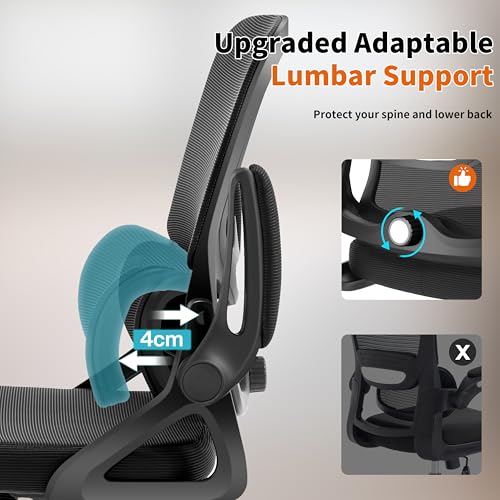 Ergonomic Office Chair,Mesh Office Chair with Lumbar Support,Mid Back Desk Chair with Flip-up Arms,400 lbs Comfy Computer Chair for Home Office - color: Black