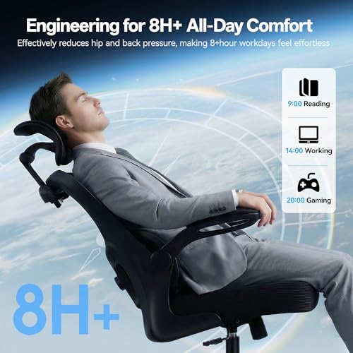 Office Chair-Ergonomic Desk Chair with Hidden Hanger & Flip-Up Arms, High Back Mesh Computer Chair with 2D Headrest & Adjustable Lumbar, Comfy Rolling Task Chair for Home Work Gaming, Black - color: Black
